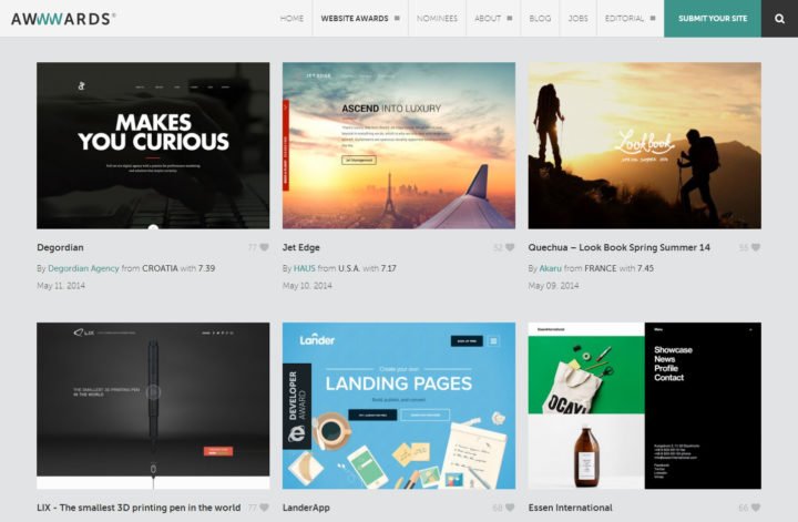 Awwwards sisältää valtavasti sivuja kategorioittain